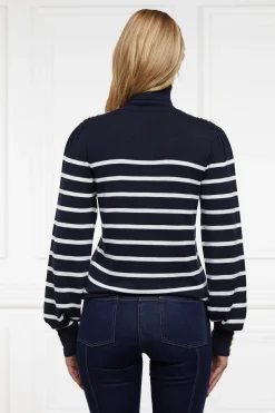 Kelsie Roll Neck Knit (Ink Navy Natural Stripe)