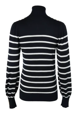 Kelsie Roll Neck Knit (Ink Navy Natural Stripe)
