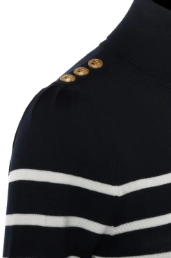 Kelsie Roll Neck Knit (Ink Navy Natural Stripe)