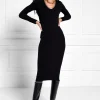 Kensington V-Neck Midi Dress (Black)
