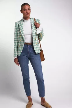 Knightsbridge Blazer (Large Scale Teal Houndstooth)