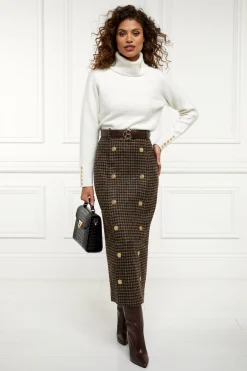 Knightsbridge Maxi Skirt (Chocolate Houndstooth)