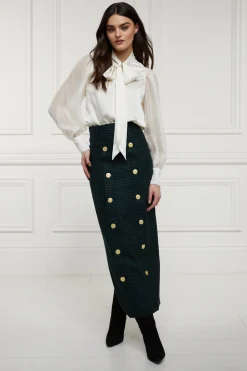 Knightsbridge Maxi Skirt (Emerald Houndstooth)