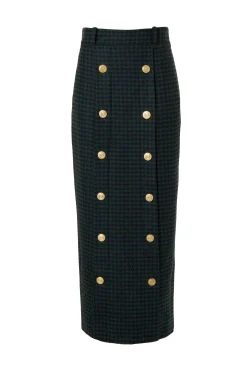 Knightsbridge Maxi Skirt (Emerald Houndstooth)
