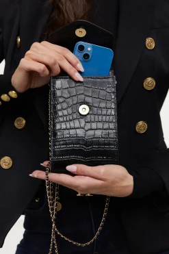Knightsbridge Phone Pouch (Black Croc)