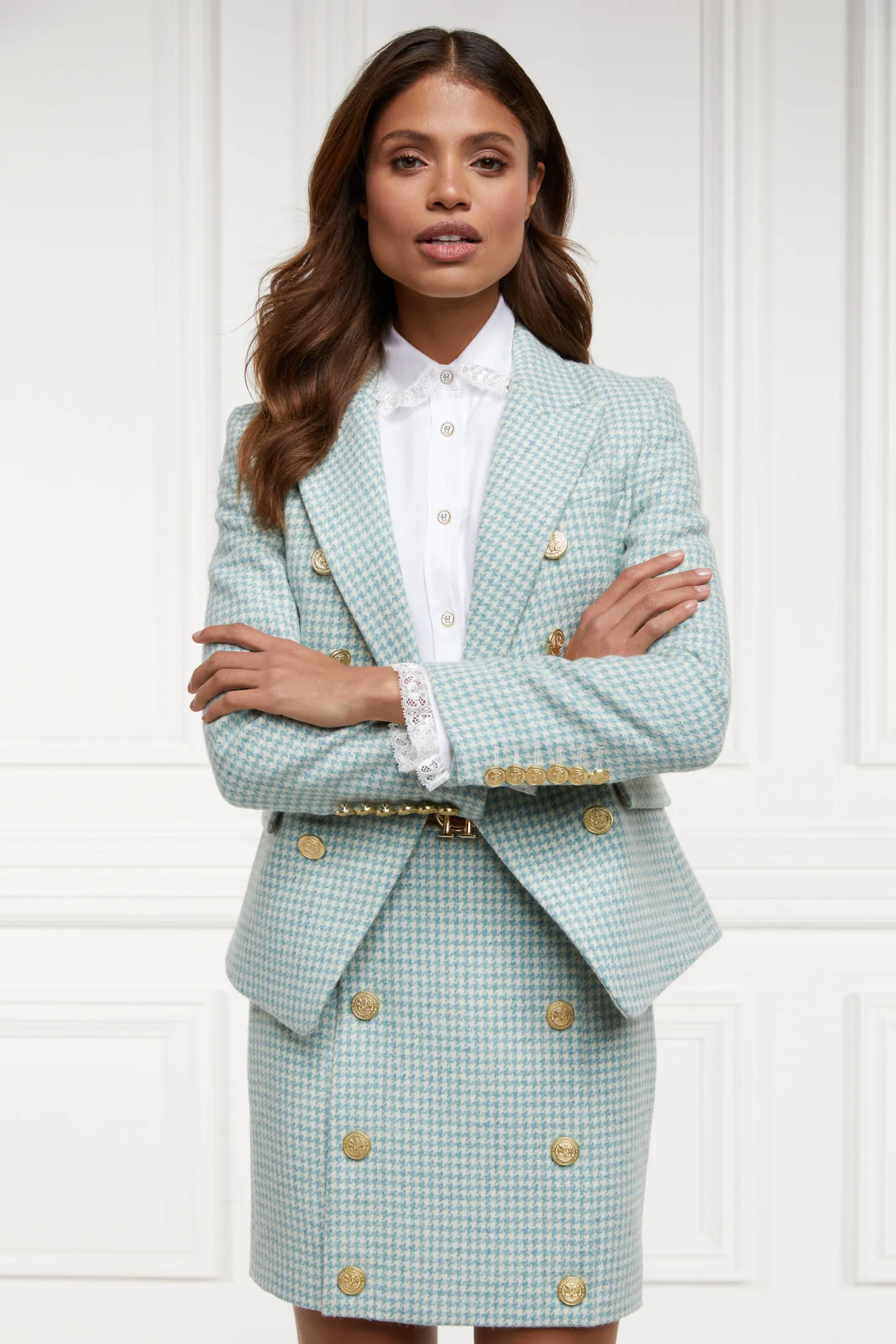 Knightsbridge Skirt (Teal Houndstooth)