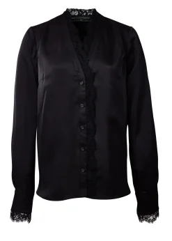 Lace V-Neck Blouse (Black Satin)