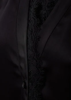 Lace V-Neck Blouse (Black Satin)