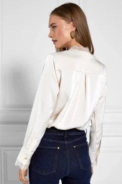 Lace V-Neck Blouse (Oyster)