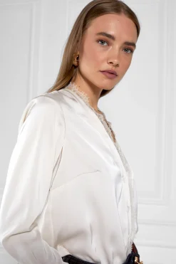 Lace V-Neck Blouse (Oyster)