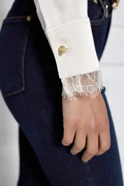 Lace V-Neck Blouse (Oyster)