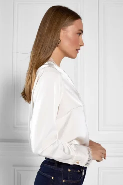 Lace V-Neck Blouse (Oyster)