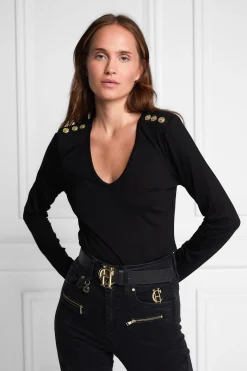 Long Sleeve V-Neck Tee (Black)