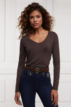 Long Sleeve V-Neck Tee (Coffee)