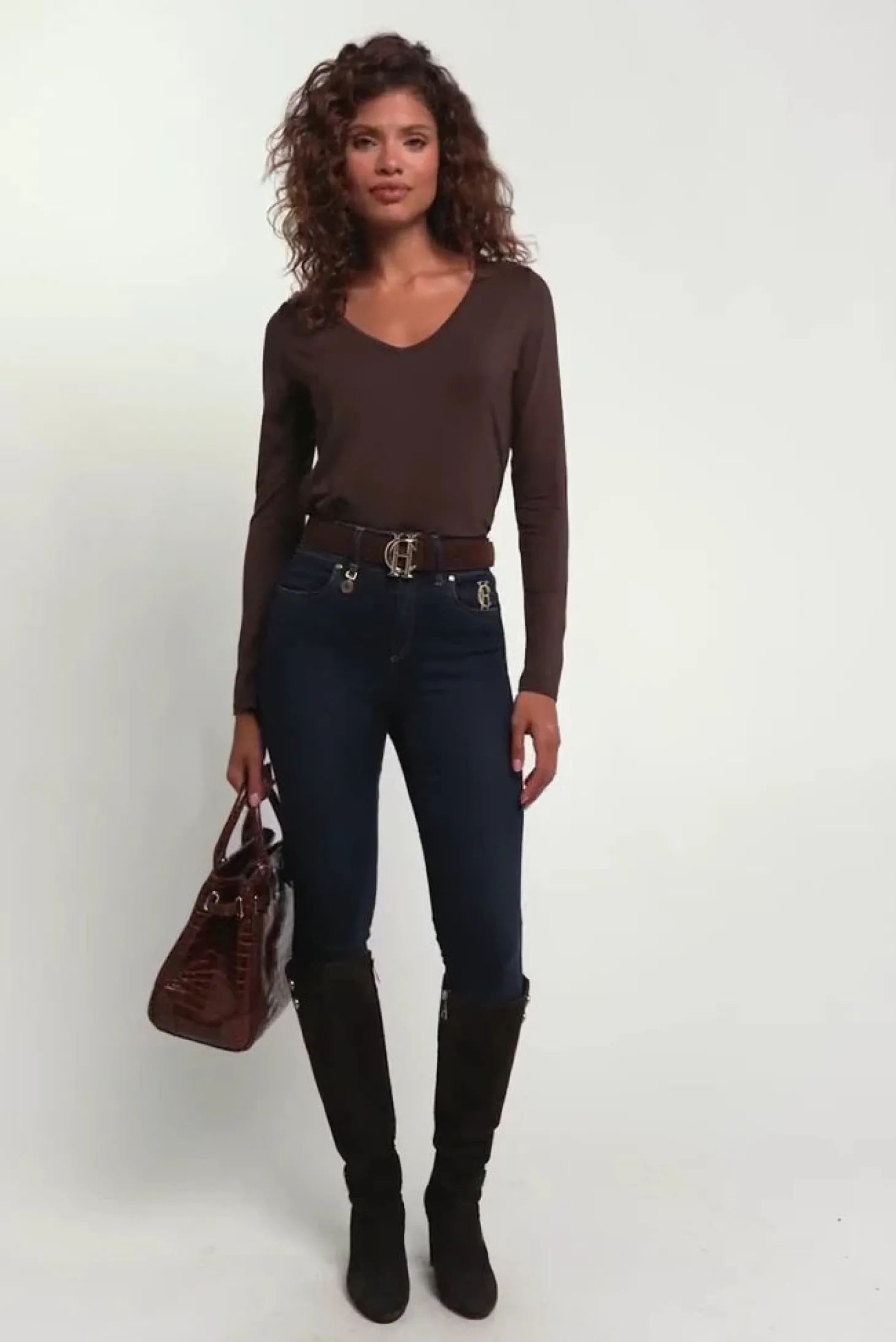 Long Sleeve V-Neck Tee (Coffee)