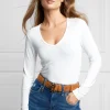 Long Sleeve V-Neck Tee (White)