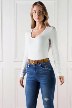 Long Sleeve V-Neck Tee (White)