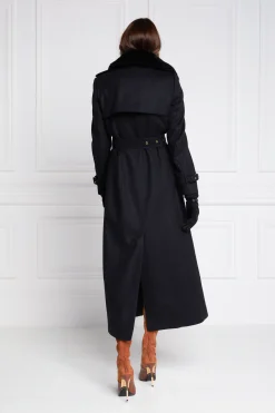 Marlborough Shearling Trench Coat (Soft Black)