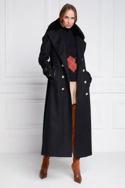 Marlborough Shearling Trench Coat (Soft Black)