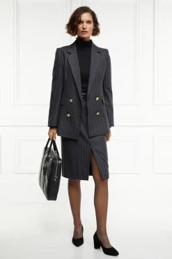 Mayfair Pencil Skirt (Charcoal Pinstripe)
