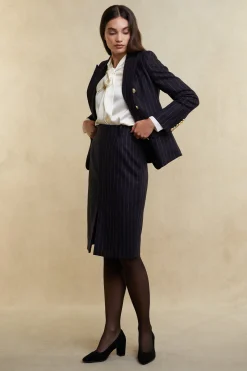 Mayfair Pencil Skirt (Navy Chalk Pinstripe)