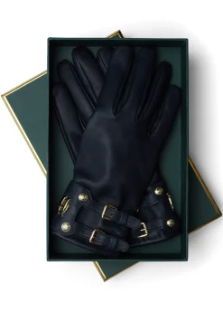 Monogram Leather Gloves (Ink Navy)