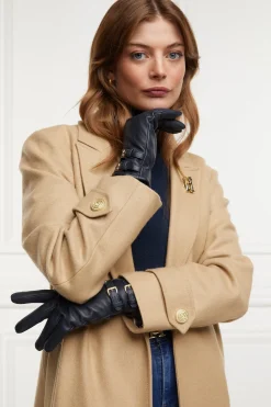Monogram Leather Gloves (Ink Navy)