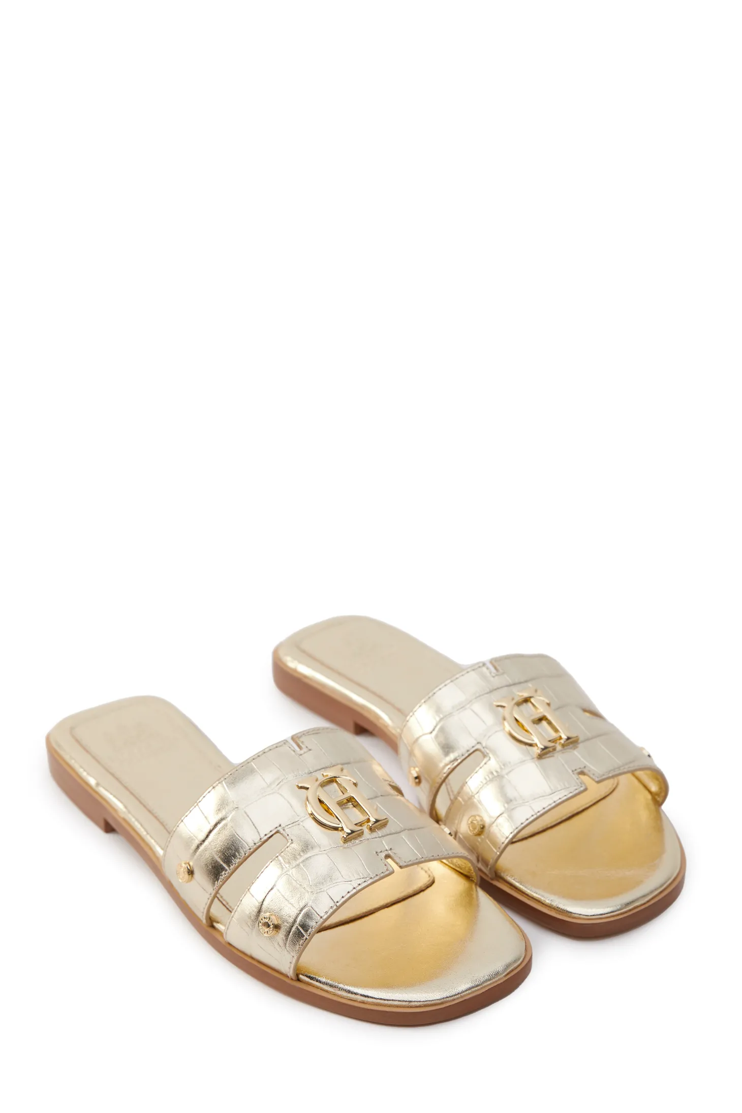 Monogram Slides (Gold Croc)