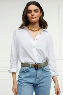 Oversized Cotton Lace Shirt (Tick Stripe Sky Blue)