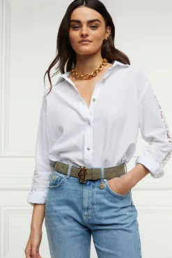 Oversized Cotton Lace Shirt (Tick Stripe Sky Blue)