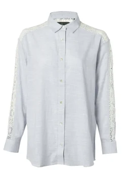 Oversized Cotton Lace Shirt (Tick Stripe Sky Blue)