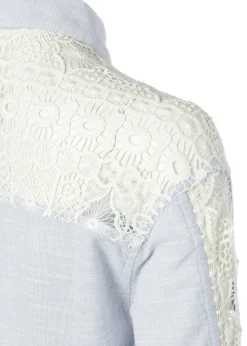 Oversized Cotton Lace Shirt (Tick Stripe Sky Blue)