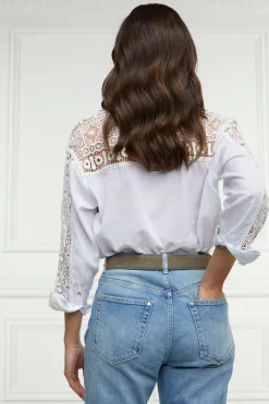 Oversized Cotton Lace Shirt (Tick Stripe Sky Blue)