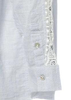 Oversized Cotton Lace Shirt (Tick Stripe Sky Blue)