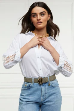 Oversized Cotton Lace Shirt (Tick Stripe Sky Blue)