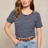 Padstow Crew Neck Tee (Ink Navy Natural Stripe)