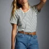 Padstow Crew Neck Tee (Natural Ink Navy Stripe)