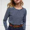 Padstow Long Sleeve Crew Neck Tee (Ink Navy Natural Stripe)