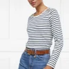 Padstow Long Sleeve Crew Neck Tee (Natural Ink Navy Stripe)