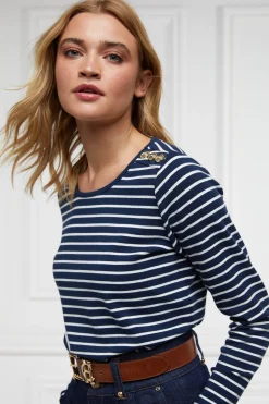 Padstow Long Sleeve Crew Neck Tee (Ink Navy Natural Stripe)