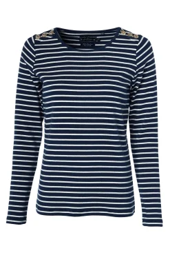 Padstow Long Sleeve Crew Neck Tee (Ink Navy Natural Stripe)