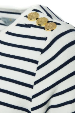 Padstow Long Sleeve Crew Neck Tee (Natural Ink Navy Stripe)