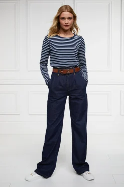 Padstow Long Sleeve Crew Neck Tee (Ink Navy Natural Stripe)