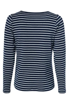 Padstow Long Sleeve Crew Neck Tee (Ink Navy Natural Stripe)