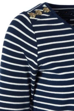 Padstow Long Sleeve Crew Neck Tee (Ink Navy Natural Stripe)
