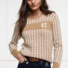 Panel Crew Neck Knit (Camel Houndstooth)