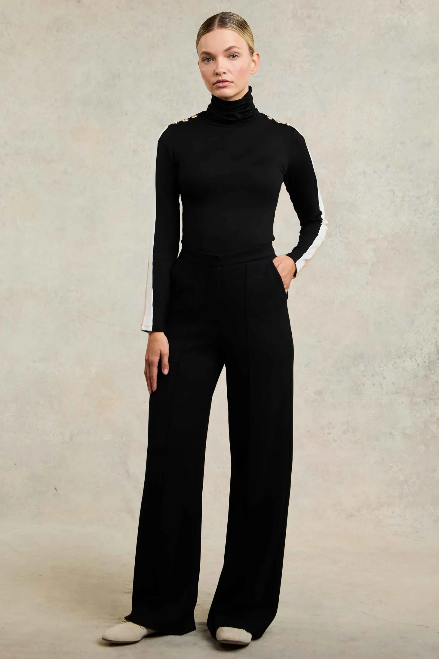 Panel Long Sleeve Roll Neck (Black Camel)
