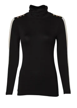 Panel Long Sleeve Roll Neck (Black Camel)