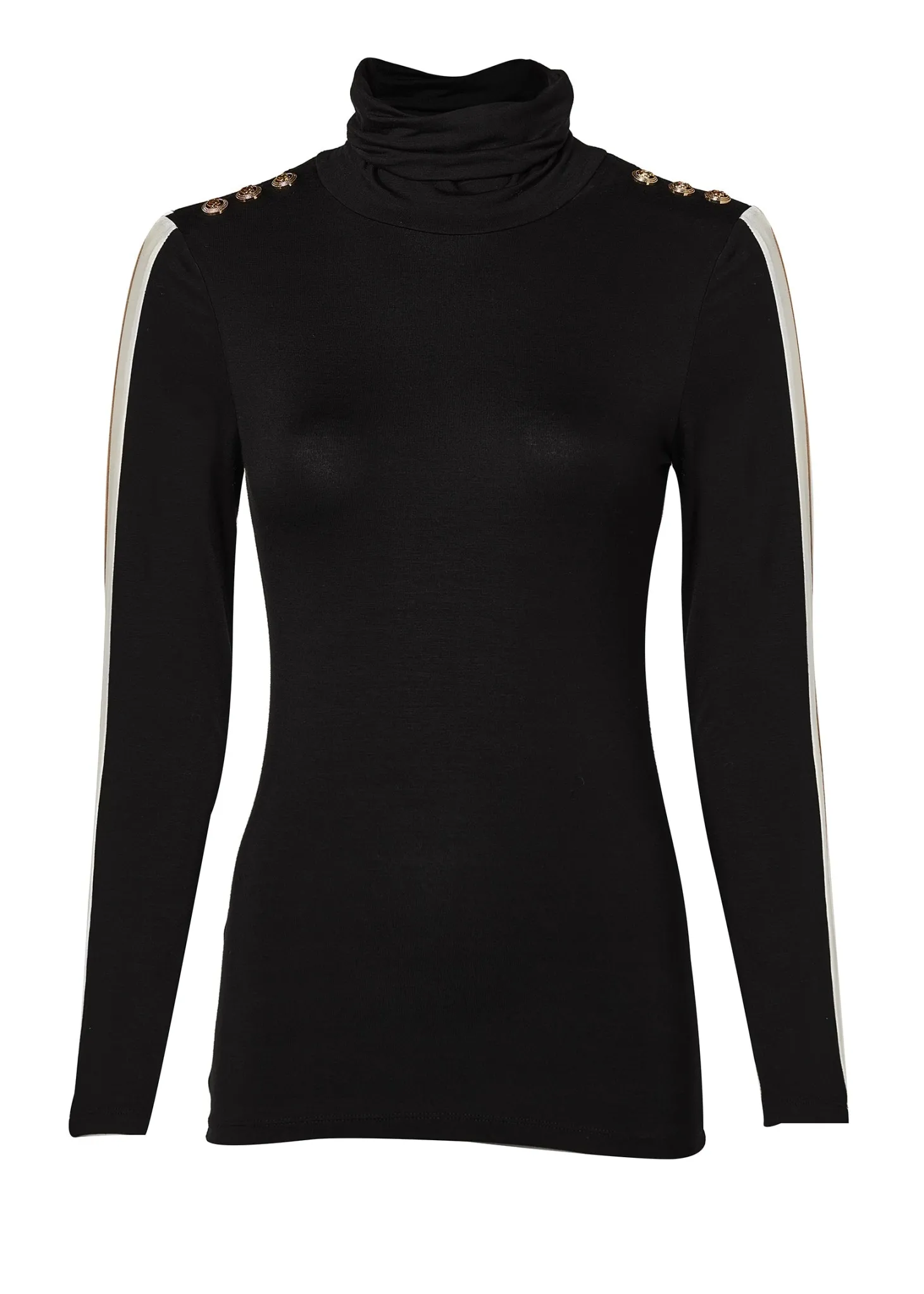 Panel Long Sleeve Roll Neck (Black Camel)