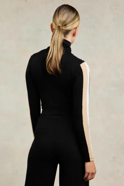 Panel Long Sleeve Roll Neck (Black Camel)